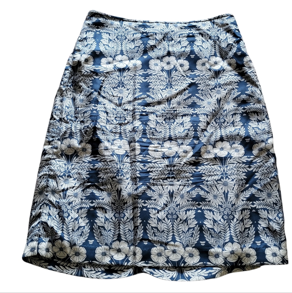 Abigail Borg for J. Crew 100% Silk Blue & White Floral Print Slip Skirt Size 6